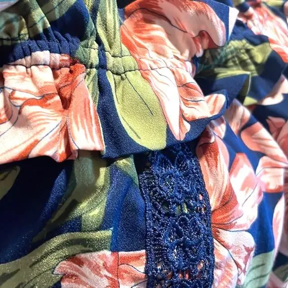 Blu Pepper Cold Shoulder Floral Dress Size M Tropical Off Shoulder Dress - Picture 11 of 17